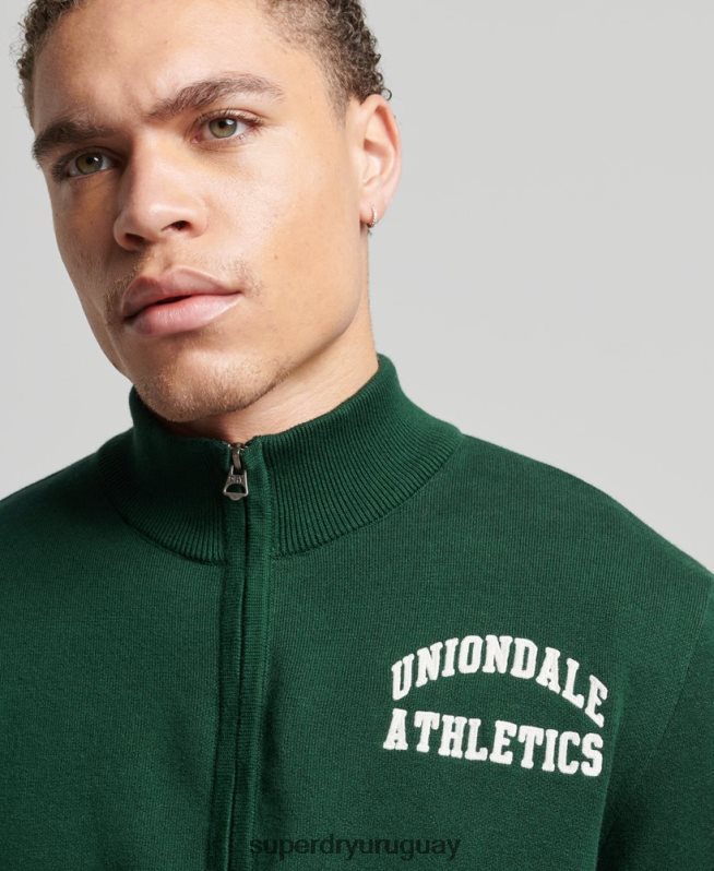 uy Superdry hombres sudadera vintage con cuello henley del equipo universitario verde DT2N8Z561 ropa