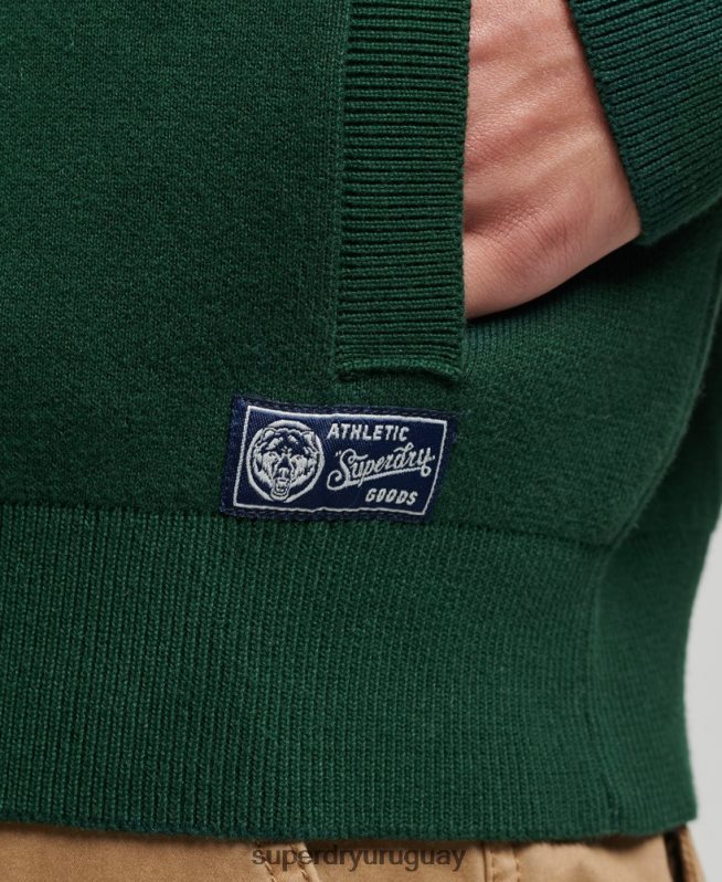 uy Superdry hombres sudadera vintage con cuello henley del equipo universitario verde DT2N8Z561 ropa
