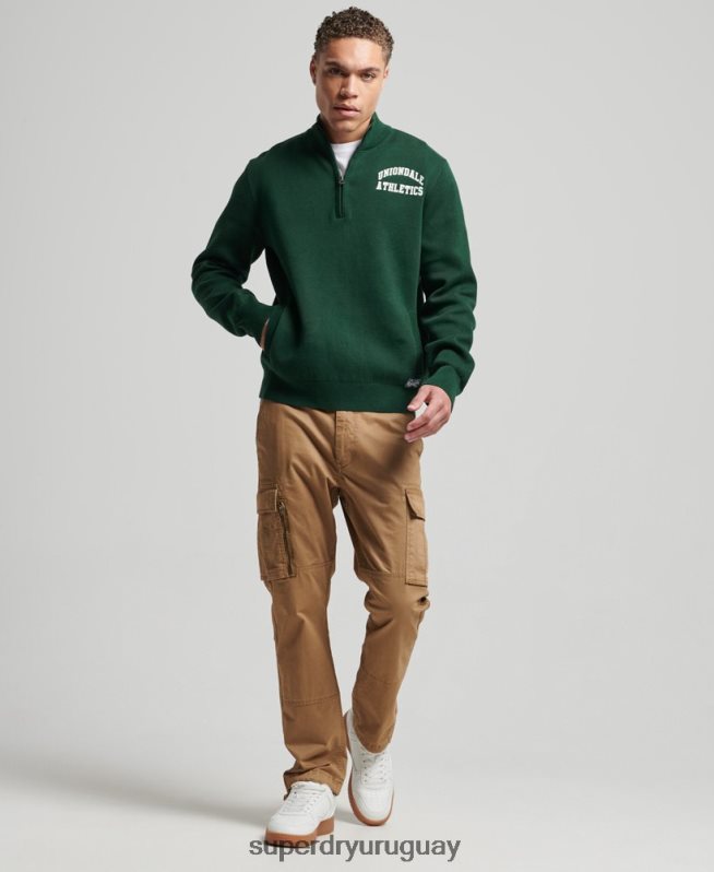 uy Superdry hombres sudadera vintage con cuello henley del equipo universitario verde DT2N8Z561 ropa