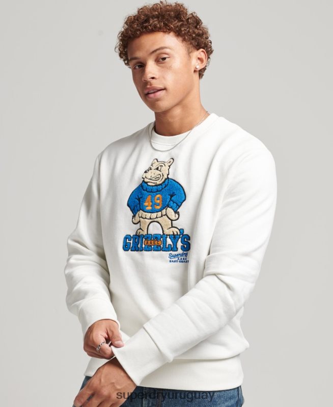 uy Superdry hombres sudadera vintage con cuello redondo crema DT2N8Z5090 ropa