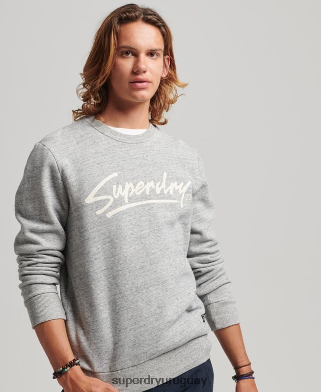 uy Superdry hombres sudadera vintage con cuello redondo gris DT2N8Z5019 ropa