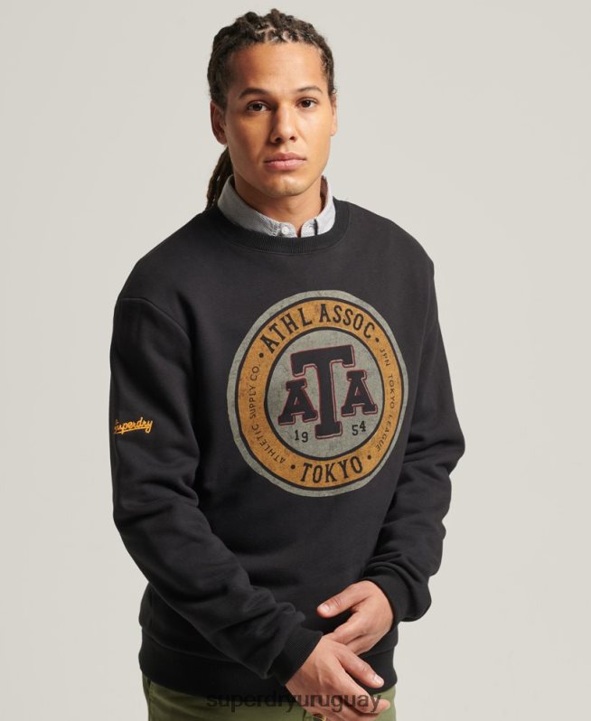 uy Superdry hombres sudadera vintage con cuello redondo negro DT2N8Z845 ropa