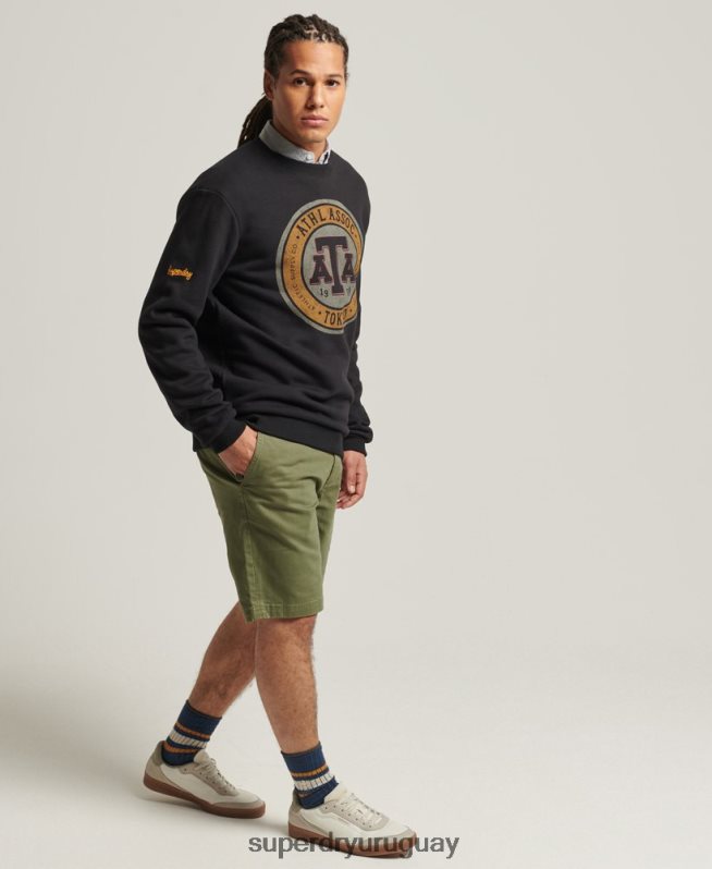 uy Superdry hombres sudadera vintage con cuello redondo negro DT2N8Z845 ropa