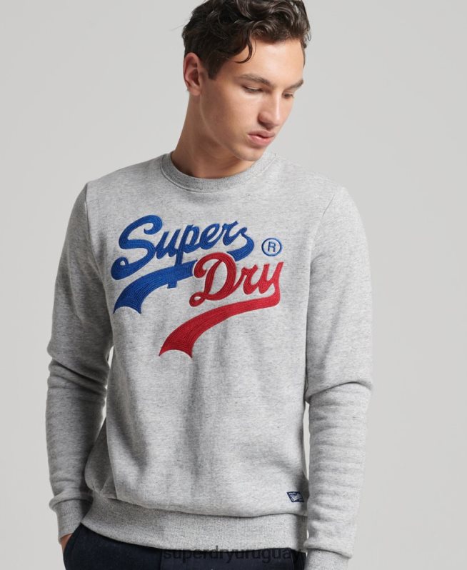 uy Superdry hombres sudadera vintage con logo de interés gris DT2N8Z742 ropa