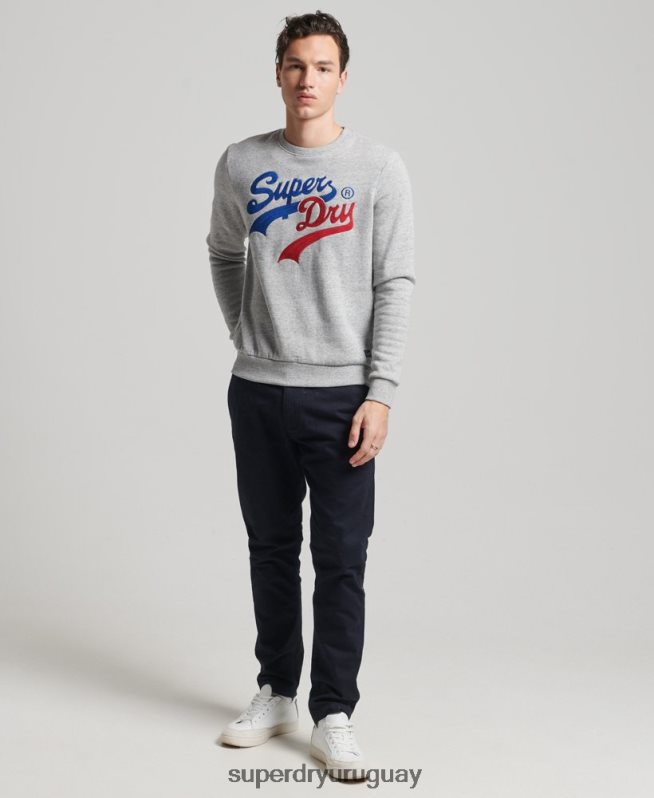 uy Superdry hombres sudadera vintage con logo de interés gris DT2N8Z742 ropa