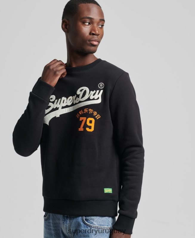 uy Superdry hombres sudadera vintage con logo de interés negro DT2N8Z740 ropa