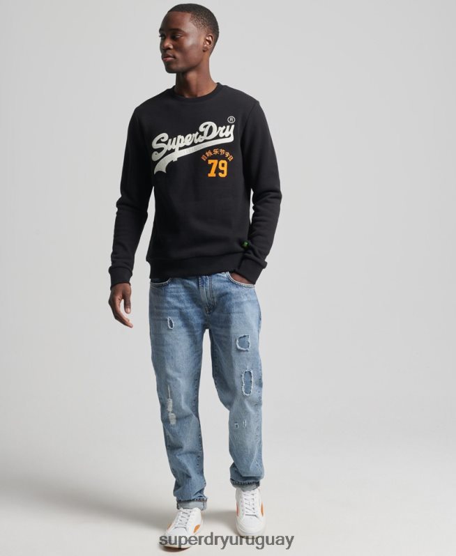 uy Superdry hombres sudadera vintage con logo de interés negro DT2N8Z740 ropa