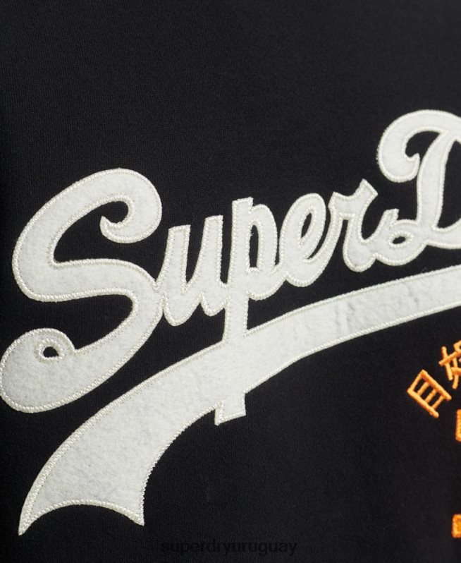 uy Superdry hombres sudadera vintage con logo de interés negro DT2N8Z740 ropa