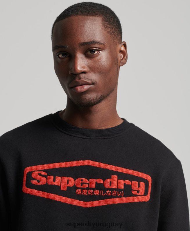 uy Superdry hombres sudadera vintage con logo de juego de los 90 negro DT2N8Z5074 ropa