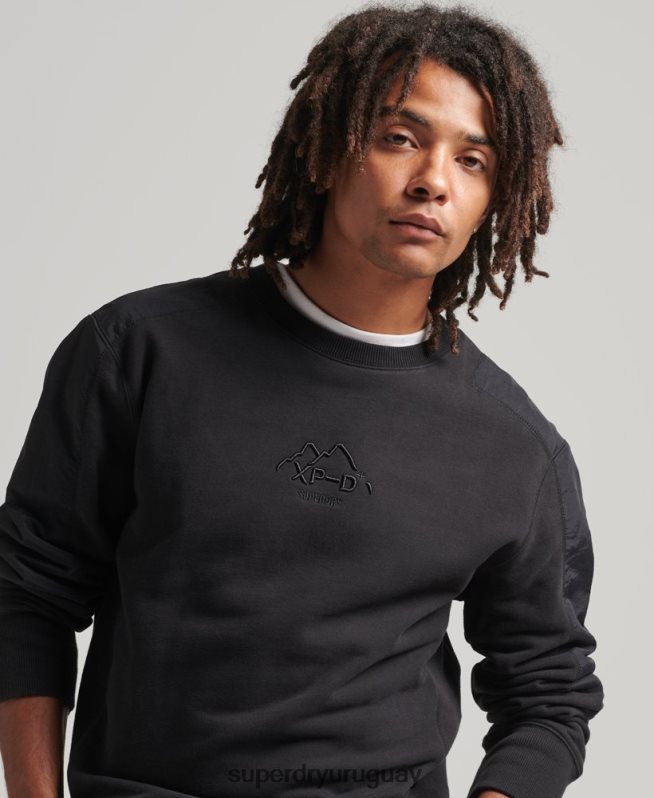 uy Superdry hombres sudadera xp-d con mezcla de tejidos híbridos negro DT2N8Z794 ropa