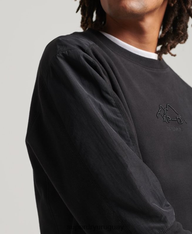 uy Superdry hombres sudadera xp-d con mezcla de tejidos híbridos negro DT2N8Z794 ropa