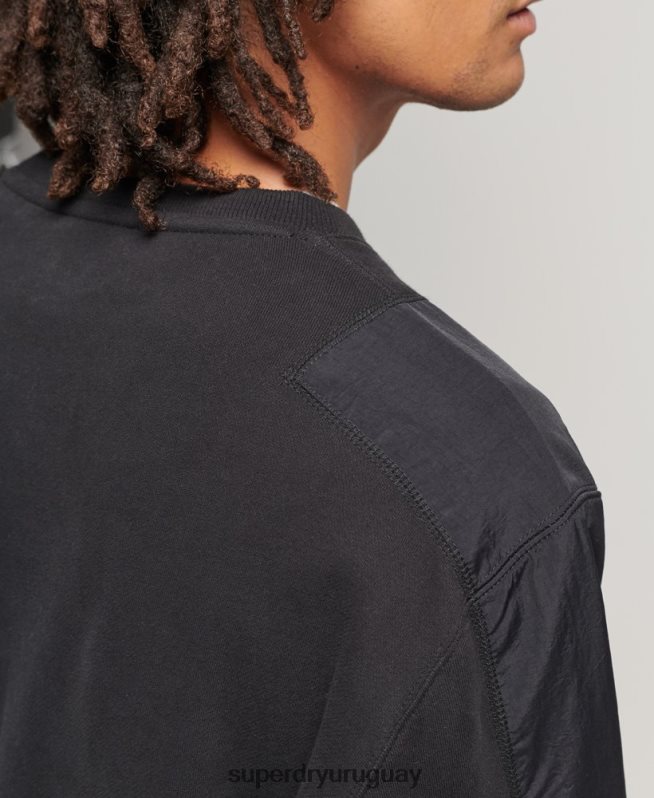 uy Superdry hombres sudadera xp-d con mezcla de tejidos híbridos negro DT2N8Z794 ropa