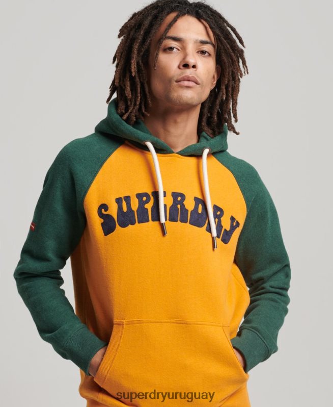 uy Superdry hombres superbam sudadera con capucha y raglán oro DT2N8Z501 ropa