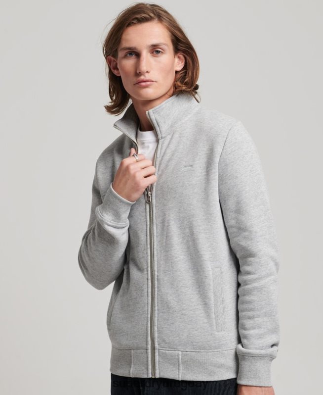 uy Superdry hombres top deportivo con cremallera y logo bordado gris DT2N8Z739 ropa