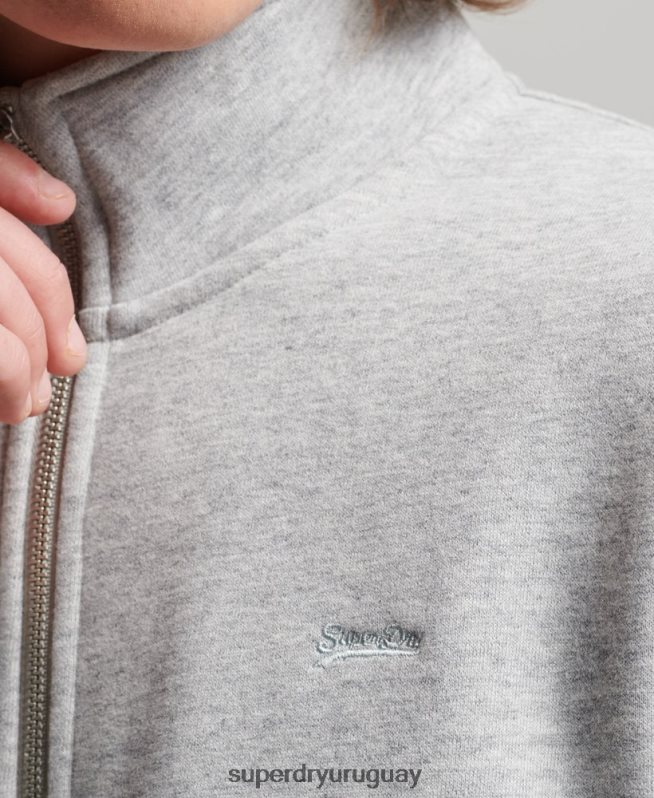 uy Superdry hombres top deportivo con cremallera y logo bordado gris DT2N8Z739 ropa
