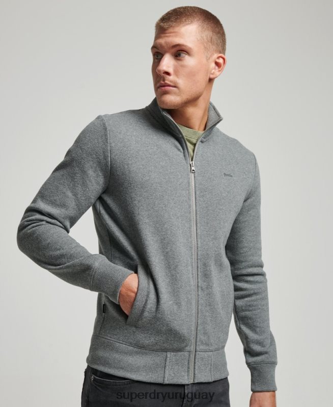 uy Superdry hombres top deportivo con cremallera y logo bordado gris DT2N8Z755 ropa