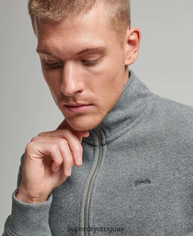 uy Superdry hombres top deportivo con cremallera y logo bordado gris DT2N8Z755 ropa