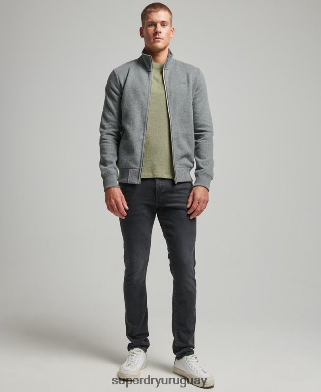 uy Superdry hombres top deportivo con cremallera y logo bordado gris DT2N8Z755 ropa