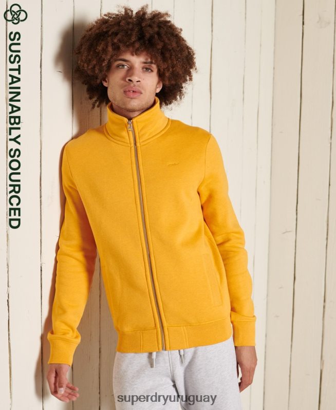 uy Superdry hombres top deportivo de algodón orgánico con cremallera y logo vintage amarillo DT2N8Z5095 ropa