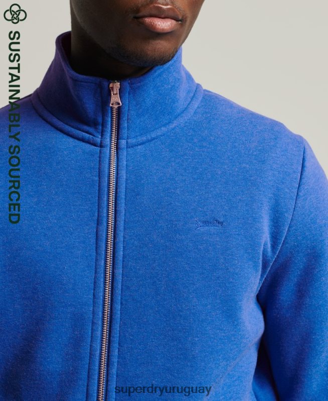 uy Superdry hombres top deportivo de algodón orgánico con cremallera y logo vintage azul DT2N8Z5101 ropa