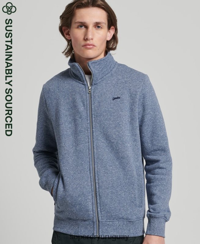 uy Superdry hombres top deportivo de algodón orgánico con cremallera y logo vintage azul DT2N8Z5127 ropa