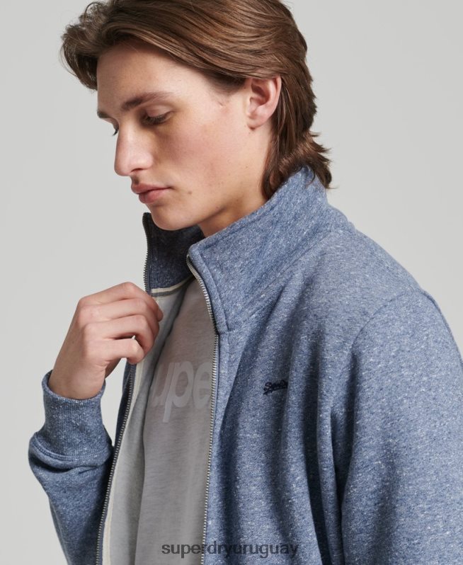 uy Superdry hombres top deportivo de algodón orgánico con cremallera y logo vintage azul DT2N8Z5127 ropa