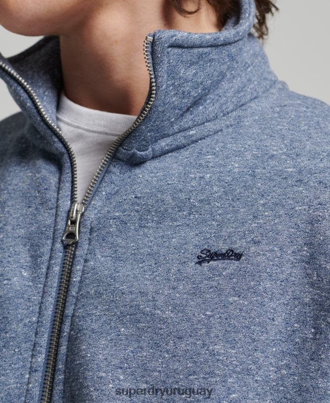 uy Superdry hombres top deportivo de algodón orgánico con cremallera y logo vintage azul DT2N8Z5127 ropa