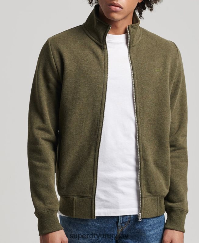 uy Superdry hombres top deportivo de algodón orgánico con cremallera y logo vintage caqui DT2N8Z5114 ropa
