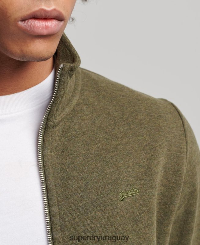uy Superdry hombres top deportivo de algodón orgánico con cremallera y logo vintage caqui DT2N8Z5114 ropa