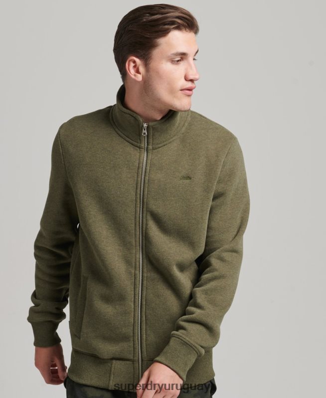 uy Superdry hombres top deportivo de algodón orgánico con cremallera y logo vintage caqui DT2N8Z5171 ropa