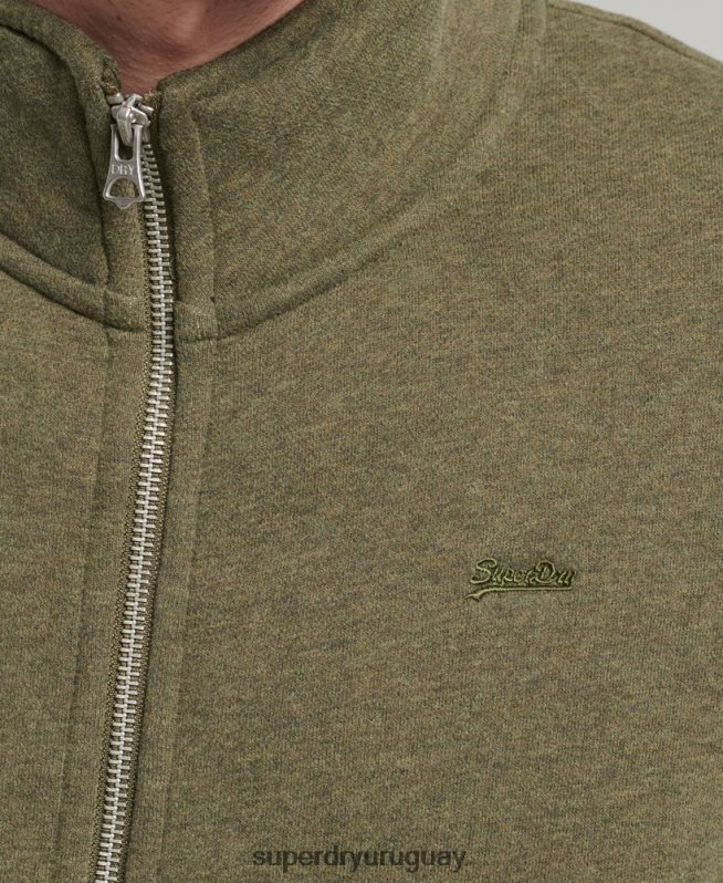 uy Superdry hombres top deportivo de algodón orgánico con cremallera y logo vintage caqui DT2N8Z5171 ropa