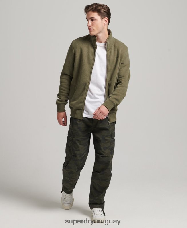 uy Superdry hombres top deportivo de algodón orgánico con cremallera y logo vintage caqui DT2N8Z5171 ropa