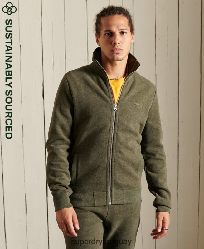 uy Superdry hombres top deportivo de algodón orgánico con cremallera y logo vintage caqui DT2N8Z5173 ropa