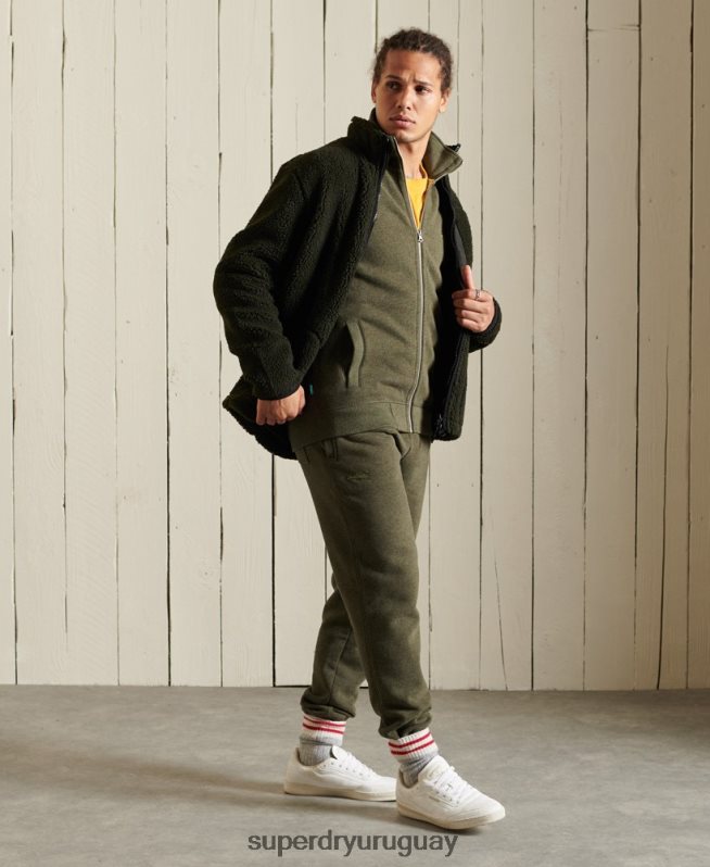 uy Superdry hombres top deportivo de algodón orgánico con cremallera y logo vintage caqui DT2N8Z5173 ropa
