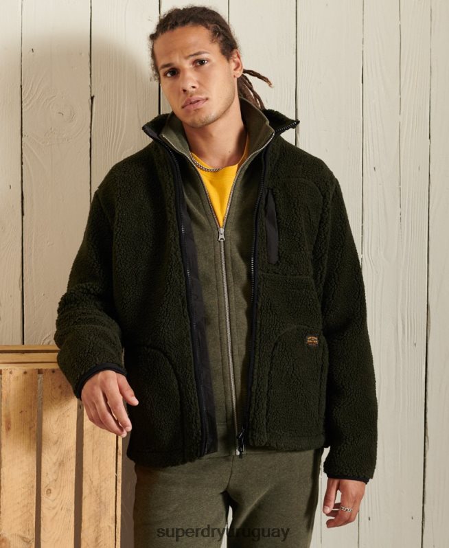 uy Superdry hombres top deportivo de algodón orgánico con cremallera y logo vintage caqui DT2N8Z5173 ropa