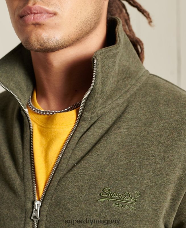 uy Superdry hombres top deportivo de algodón orgánico con cremallera y logo vintage caqui DT2N8Z5173 ropa