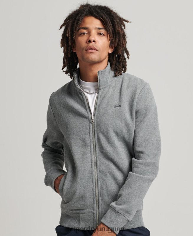 uy Superdry hombres top deportivo de algodón orgánico con cremallera y logo vintage gris DT2N8Z5094 ropa