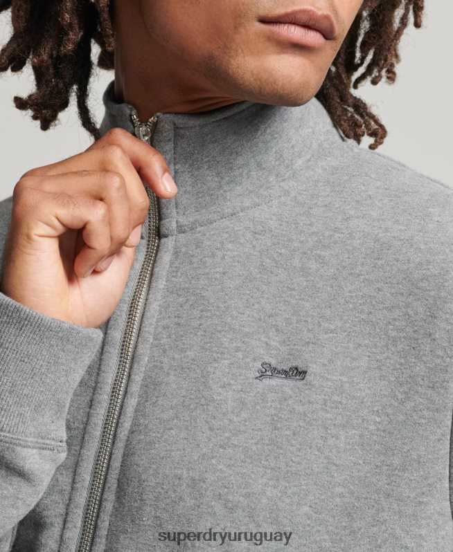 uy Superdry hombres top deportivo de algodón orgánico con cremallera y logo vintage gris DT2N8Z5094 ropa
