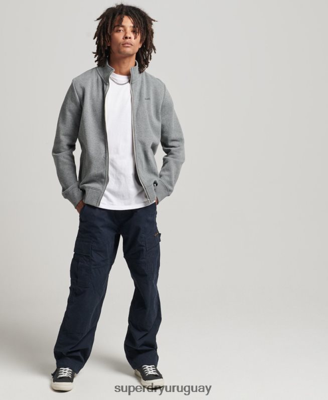 uy Superdry hombres top deportivo de algodón orgánico con cremallera y logo vintage gris DT2N8Z5094 ropa