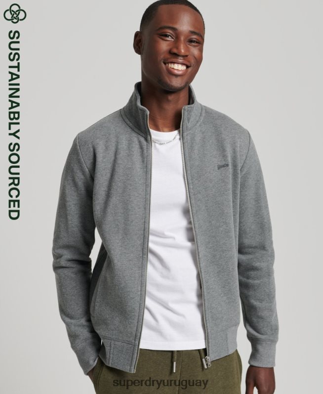 uy Superdry hombres top deportivo de algodón orgánico con cremallera y logo vintage gris DT2N8Z5175 ropa