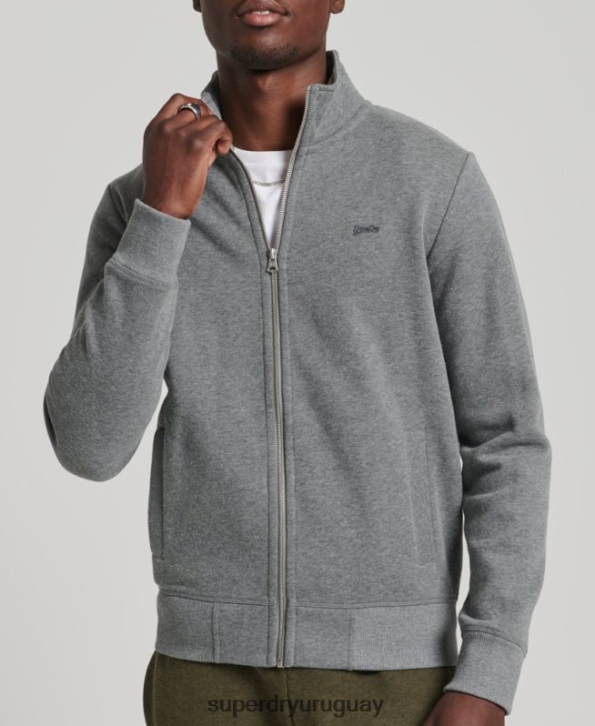 uy Superdry hombres top deportivo de algodón orgánico con cremallera y logo vintage gris DT2N8Z5175 ropa