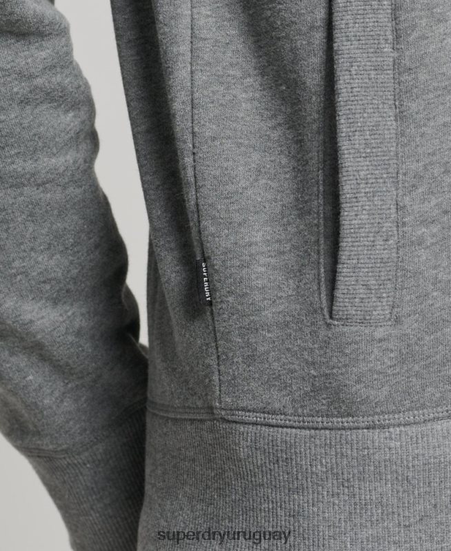 uy Superdry hombres top deportivo de algodón orgánico con cremallera y logo vintage gris DT2N8Z5175 ropa