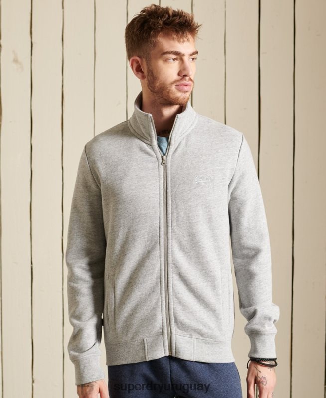 uy Superdry hombres top deportivo de algodón orgánico con cremallera y logo vintage gris DT2N8Z5201 ropa