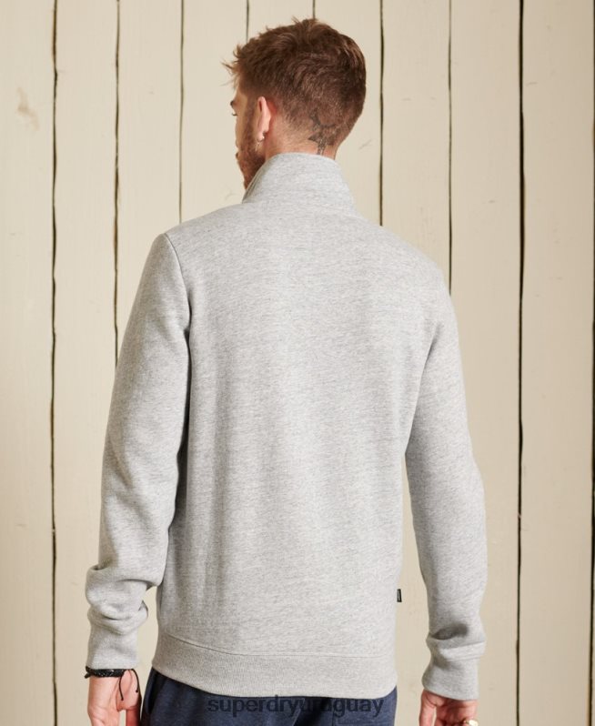 uy Superdry hombres top deportivo de algodón orgánico con cremallera y logo vintage gris DT2N8Z5201 ropa