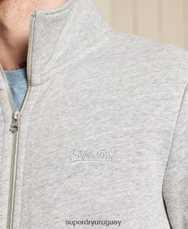 uy Superdry hombres top deportivo de algodón orgánico con cremallera y logo vintage gris DT2N8Z5201 ropa