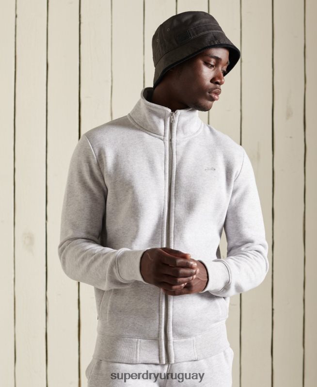 uy Superdry hombres top deportivo de algodón orgánico con cremallera y logo vintage gris claro DT2N8Z869 ropa