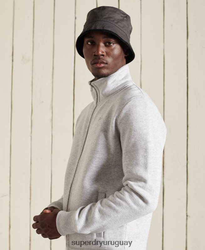 uy Superdry hombres top deportivo de algodón orgánico con cremallera y logo vintage gris claro DT2N8Z869 ropa