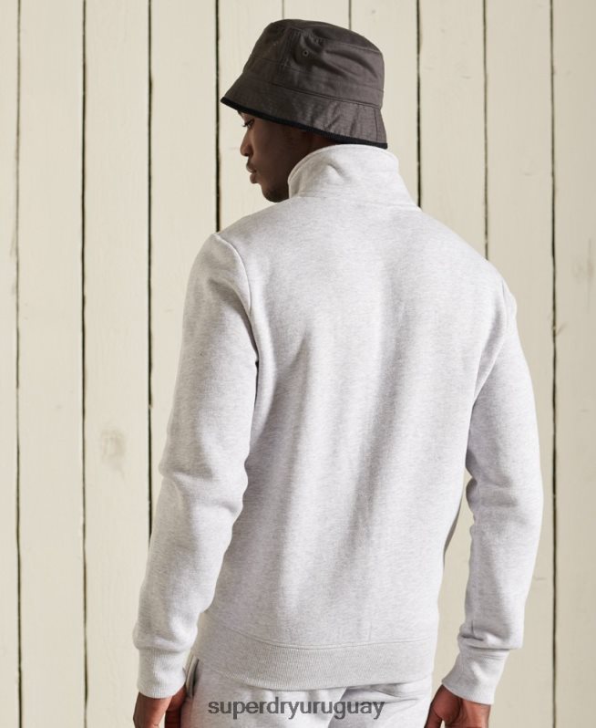 uy Superdry hombres top deportivo de algodón orgánico con cremallera y logo vintage gris claro DT2N8Z869 ropa