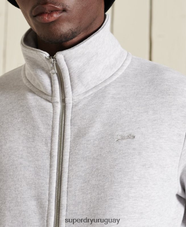 uy Superdry hombres top deportivo de algodón orgánico con cremallera y logo vintage gris claro DT2N8Z869 ropa