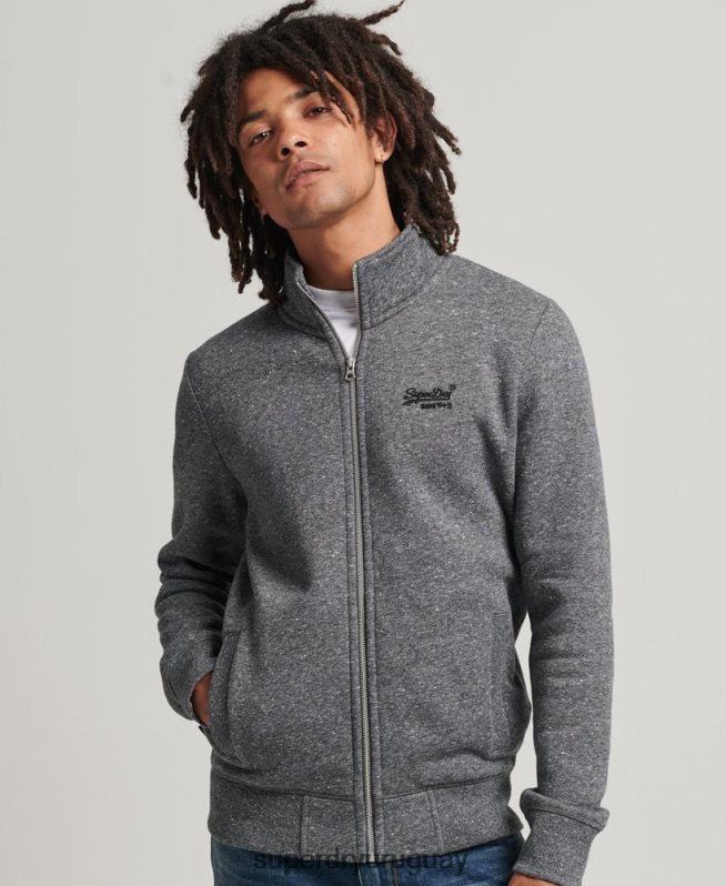 uy Superdry hombres top deportivo de algodón orgánico con cremallera y logo vintage gris oscuro DT2N8Z5010 ropa